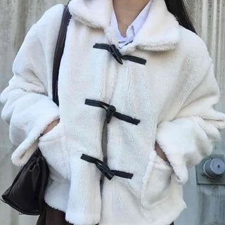 Puppy Mandarin Collar Toggle Short Hooded Fur Jacket