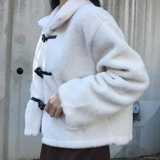 Puppy Mandarin Collar Toggle Short Hooded Fur Jacket