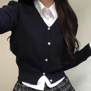 Campus Mood Layered Button Crop Knit Cardigan