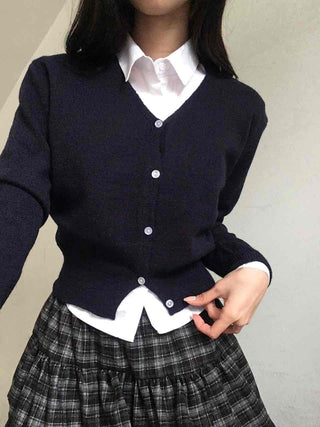 Campus Mood Layered Button Crop Knit Cardigan