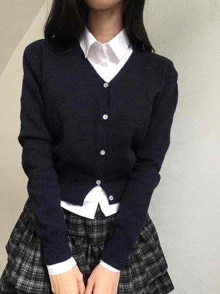 Campus Mood Layered Button Crop Knit Cardigan