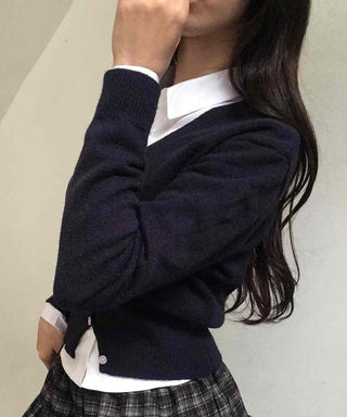 Campus Mood Layered Button Crop Knit Cardigan