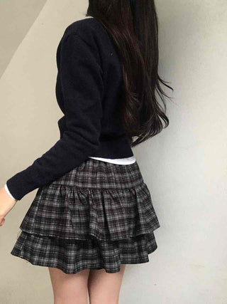 Campus Mood Layered Button Crop Knit Cardigan