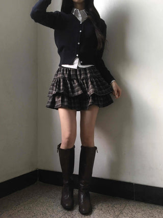 Campus Mood Layered Button Crop Knit Cardigan