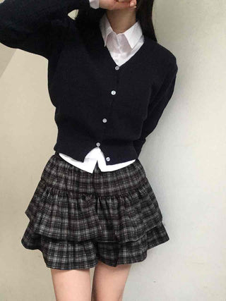 Campus Mood Layered Button Crop Knit Cardigan