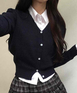Campus Mood Layered Button Crop Knit Cardigan
