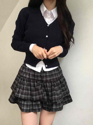 Campus Mood Layered Button Crop Knit Cardigan