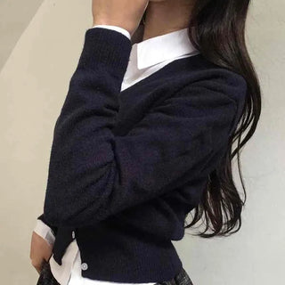 Campus Mood Layered Button Crop Knit Cardigan