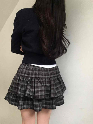 Campus Mood Layered Button Crop Knit Cardigan