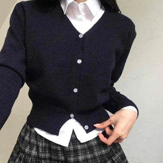 Campus Mood Layered Button Crop Knit Cardigan