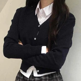 Campus Mood Layered Button Crop Knit Cardigan