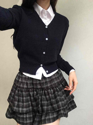 Campus Mood Layered Button Crop Knit Cardigan