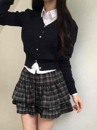 Campus Mood Layered Button Crop Knit Cardigan