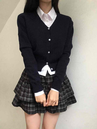 Campus Mood Layered Button Crop Knit Cardigan