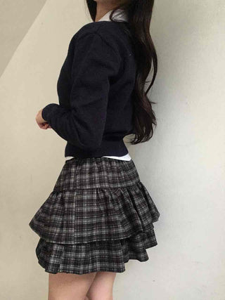 Campus Mood Layered Button Crop Knit Cardigan
