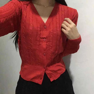 Feminine Cable Button Basic Cardigan