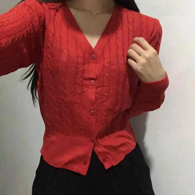 Feminine Cable Button Basic Cardigan