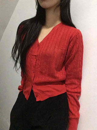 Feminine Cable Button Basic Cardigan