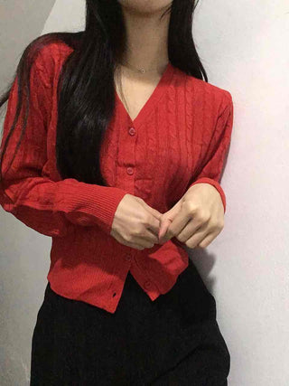 Feminine Cable Button Basic Cardigan