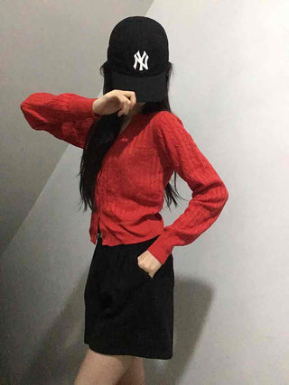 Feminine Cable Button Basic Cardigan