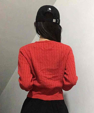 Feminine Cable Button Basic Cardigan