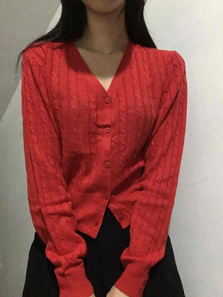 Feminine Cable Button Basic Cardigan