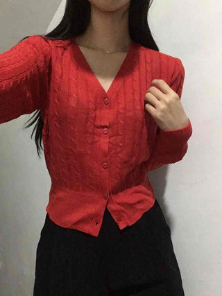 Feminine Cable Button Basic Cardigan