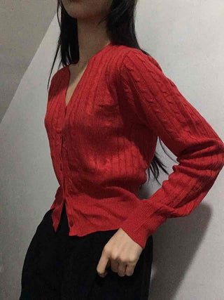 Feminine Cable Button Basic Cardigan