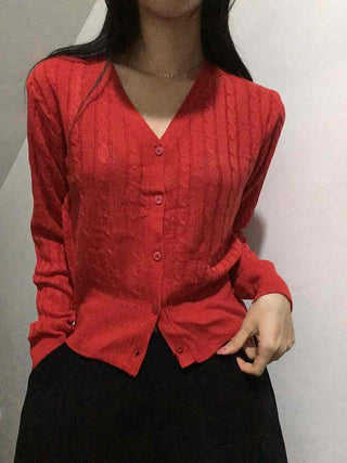 Feminine Cable Button Basic Cardigan