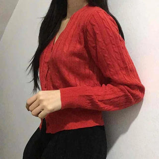 Feminine Cable Button Basic Cardigan