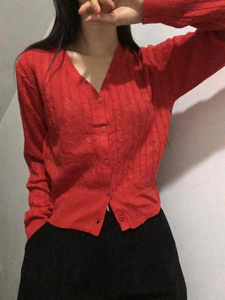 Feminine Cable Button Basic Cardigan