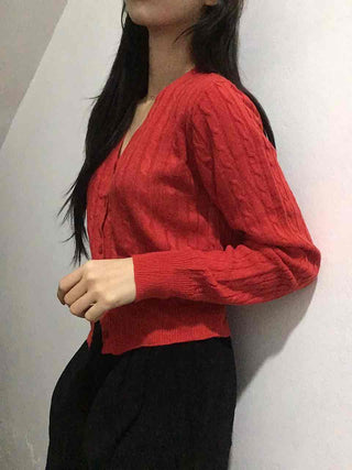 Feminine Cable Button Basic Cardigan