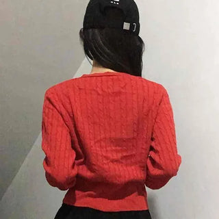 Feminine Cable Button Basic Cardigan