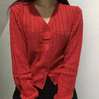 Feminine Cable Button Basic Cardigan