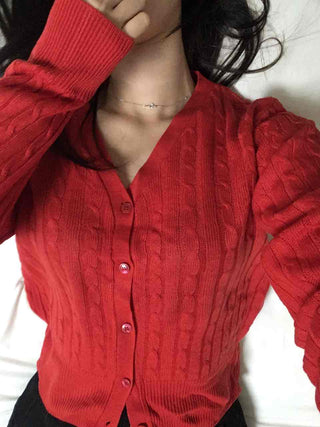 Feminine Cable Button Basic Cardigan