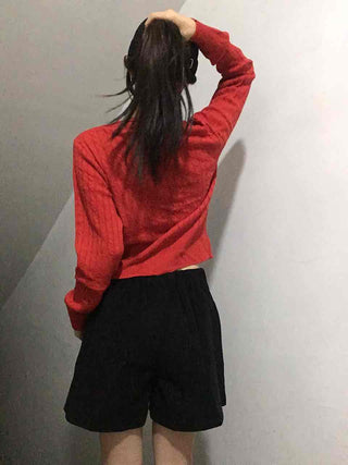 Feminine Cable Button Basic Cardigan