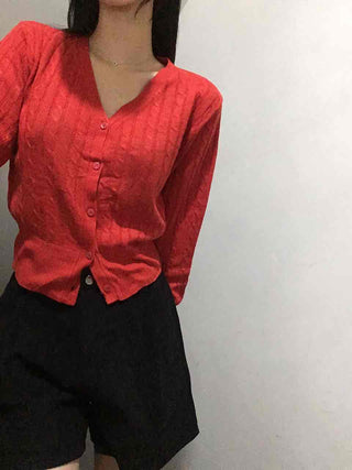 Feminine Cable Button Basic Cardigan