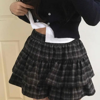 Ultimate Dark Check Tiered Balloon Mini Skirt