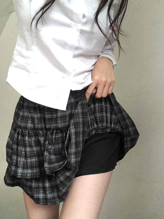 Ultimate Dark Check Tiered Balloon Mini Skirt