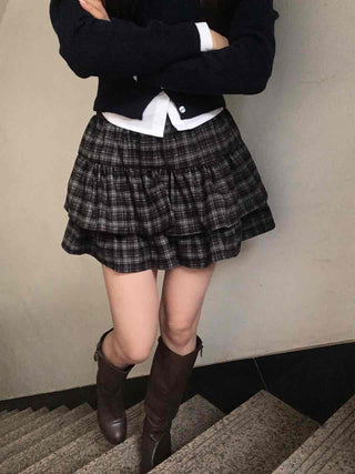 Ultimate Dark Check Tiered Balloon Mini Skirt