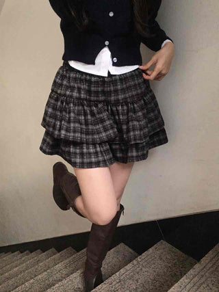 Ultimate Dark Check Tiered Balloon Mini Skirt