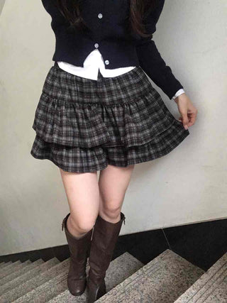 Ultimate Dark Check Tiered Balloon Mini Skirt