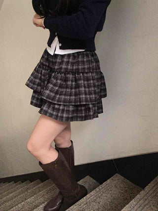 Ultimate Dark Check Tiered Balloon Mini Skirt
