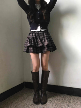 Ultimate Dark Check Tiered Balloon Mini Skirt