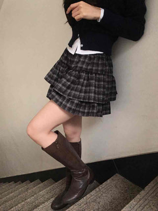 Ultimate Dark Check Tiered Balloon Mini Skirt