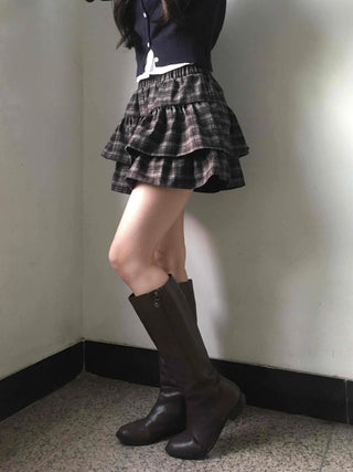 Ultimate Dark Check Tiered Balloon Mini Skirt