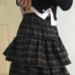 Ultimate Dark Check Tiered Balloon Mini Skirt