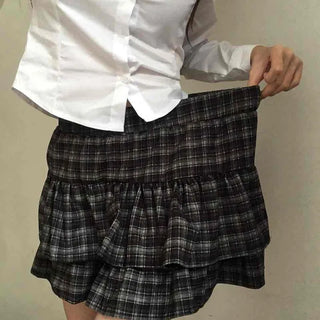 Ultimate Dark Check Tiered Balloon Mini Skirt