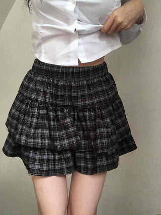 Ultimate Dark Check Tiered Balloon Mini Skirt