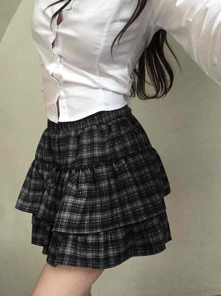 Ultimate Dark Check Tiered Balloon Mini Skirt